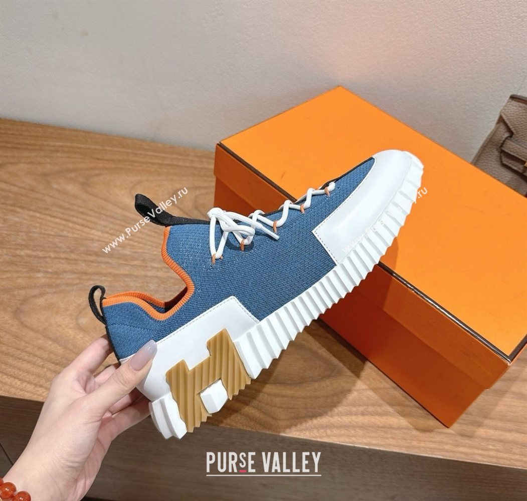 Hermes Lift slip-on sneakers in in knit and smooth calfskin light Blue 2025 H252003 (XC-250708070)