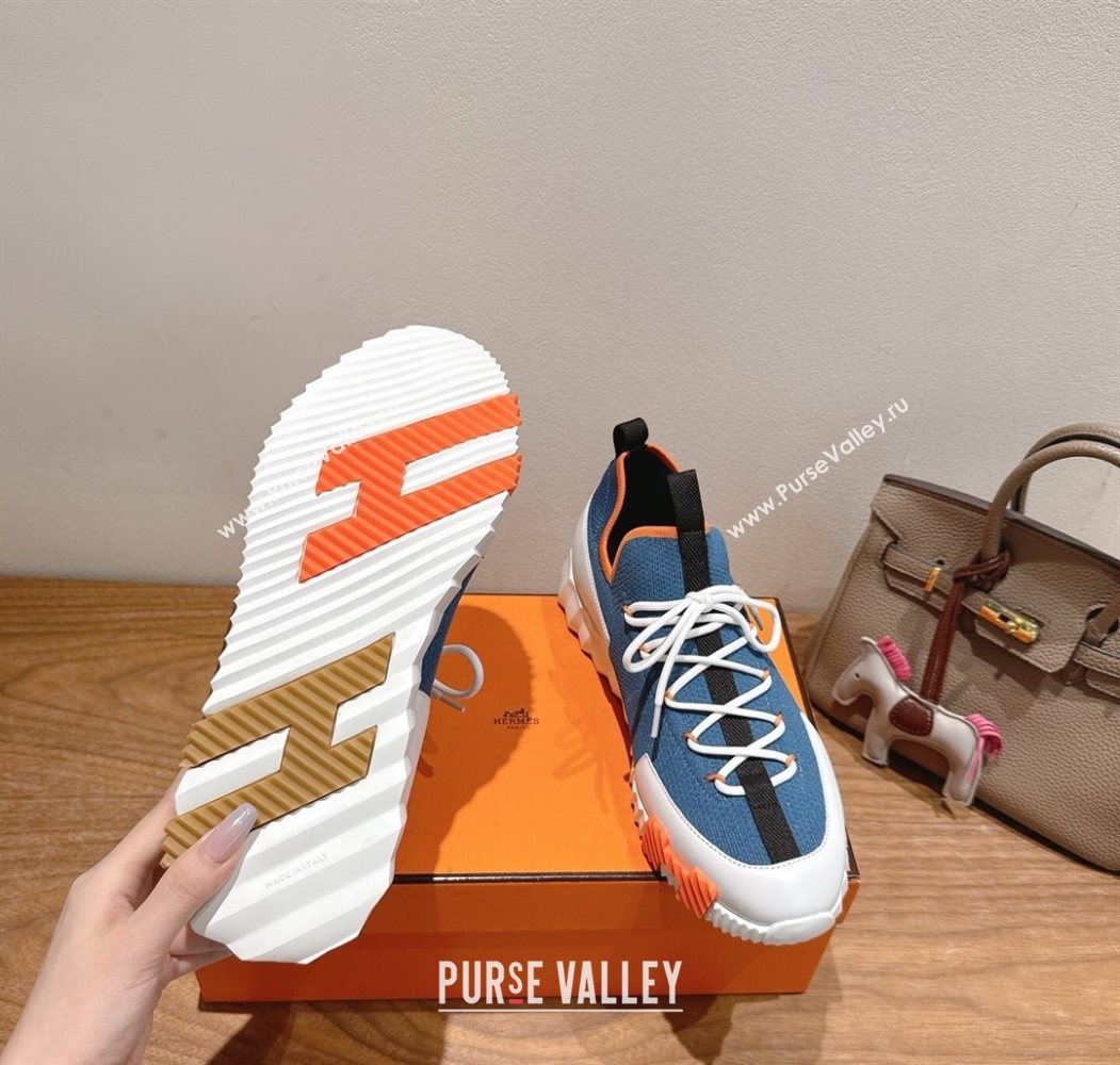 Hermes Lift slip-on sneakers in in knit and smooth calfskin light Blue 2025 H252003 (XC-250708070)