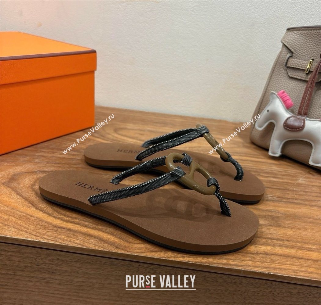 Hermes Chaine dAncre Flat Thong Slides Sandal Brown 2025 H070801 (XC-250708018)