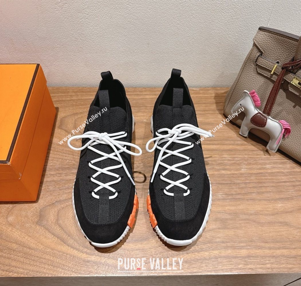 Hermes Lift slip-on sneakers in in knit and suede Black/White 2025 H252003 (XC-250708073)