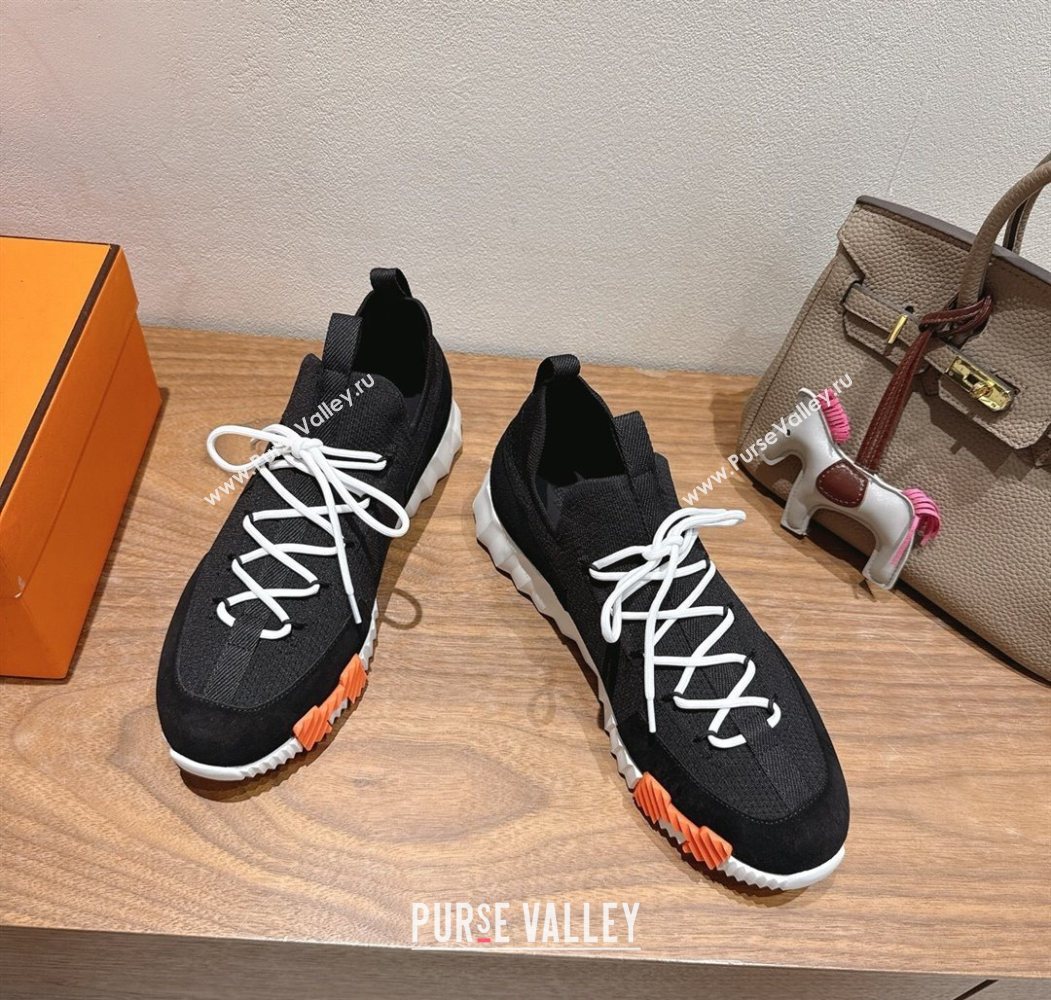 Hermes Lift slip-on sneakers in in knit and suede Black/White 2025 H252003 (XC-250708073)