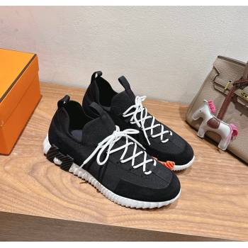 Hermes Lift slip-on sneakers in in knit and suede Black/White 2025 H252003 (XC-250708073)