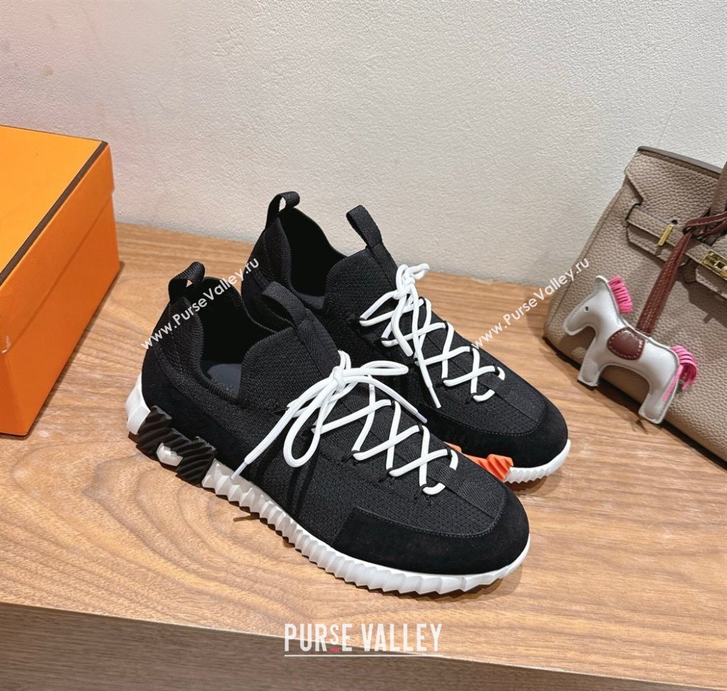 Hermes Lift slip-on sneakers in in knit and suede Black/White 2025 H252003 (XC-250708073)