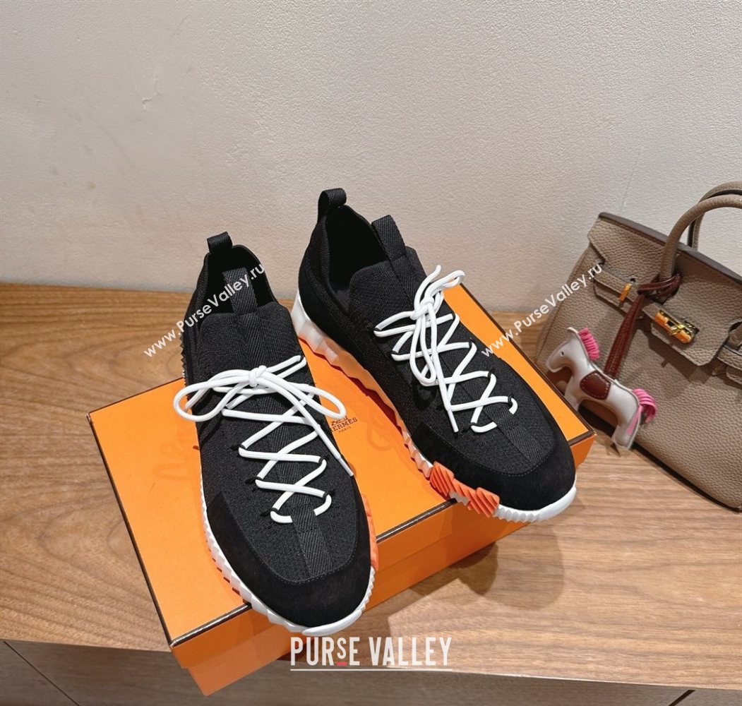 Hermes Lift slip-on sneakers in in knit and suede Black/White 2025 H252003 (XC-250708073)