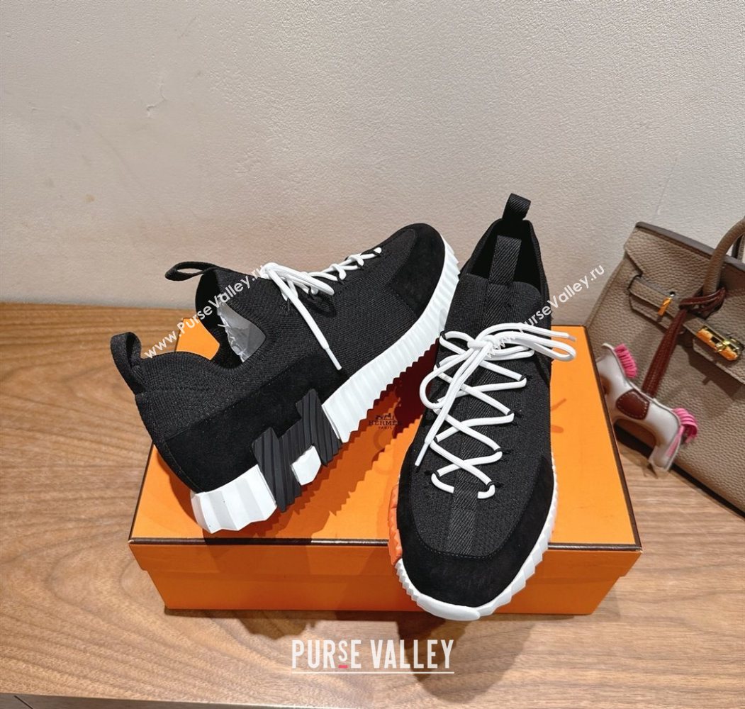 Hermes Lift slip-on sneakers in in knit and suede Black/White 2025 H252003 (XC-250708073)