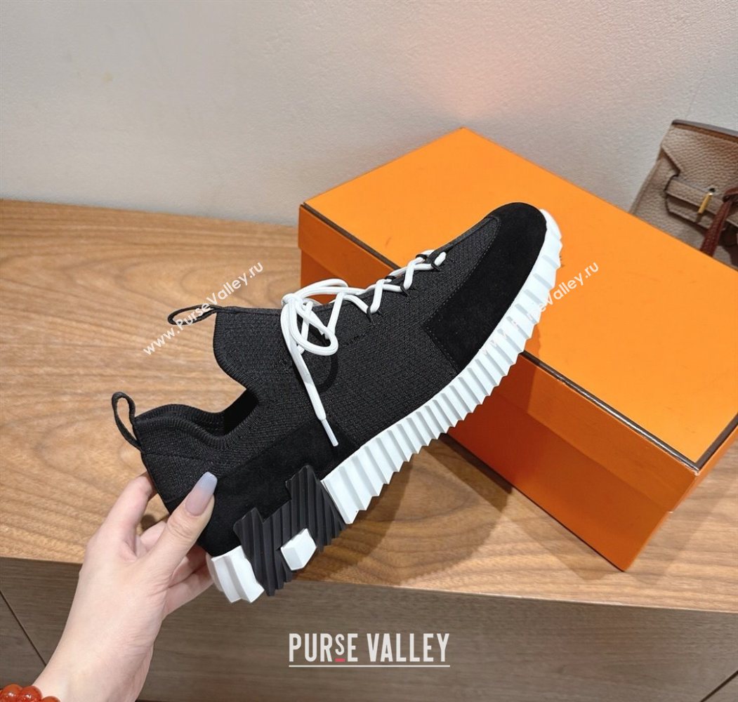 Hermes Lift slip-on sneakers in in knit and suede Black/White 2025 H252003 (XC-250708073)