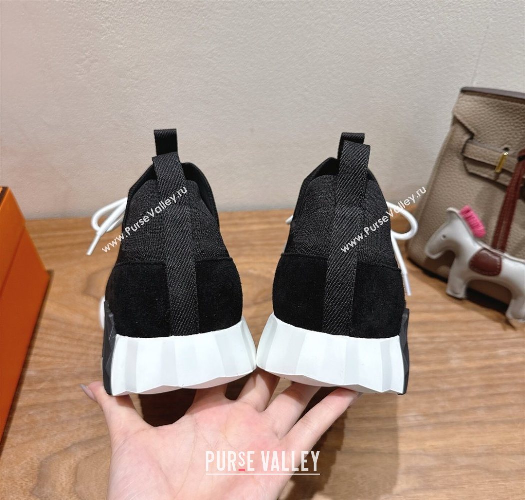 Hermes Lift slip-on sneakers in in knit and suede Black/White 2025 H252003 (XC-250708073)