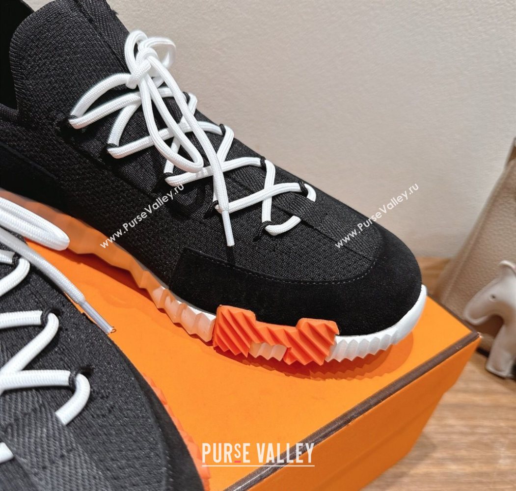 Hermes Lift slip-on sneakers in in knit and suede Black/White 2025 H252003 (XC-250708073)