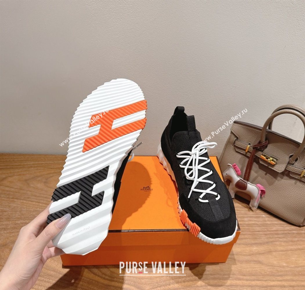 Hermes Lift slip-on sneakers in in knit and suede Black/White 2025 H252003 (XC-250708073)