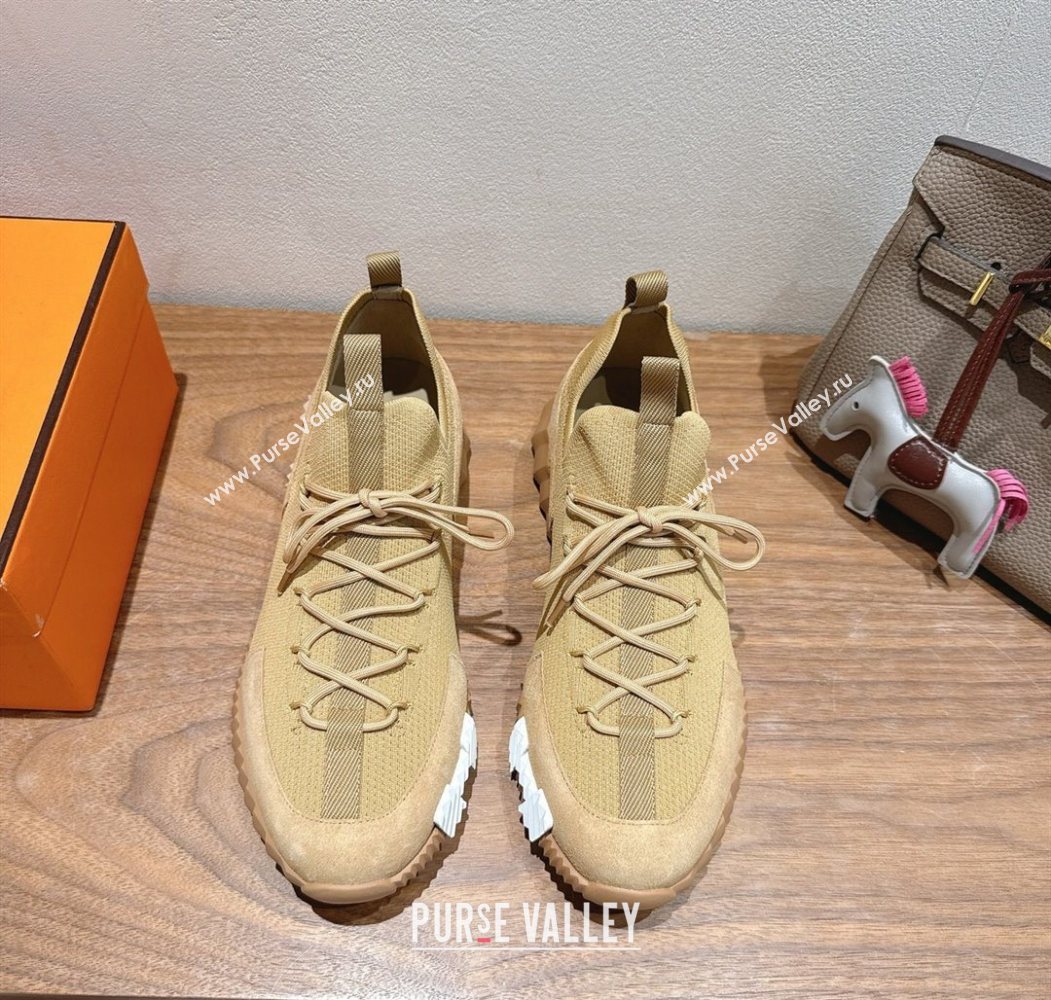 Hermes Lift slip-on sneakers in knit and suede All beige 2025 H252003 (XC-250708074)