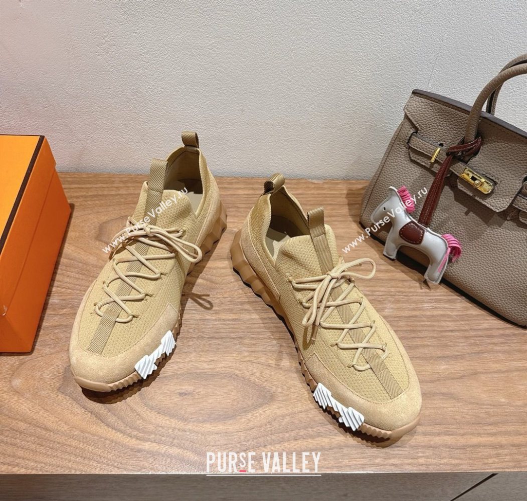 Hermes Lift slip-on sneakers in knit and suede All beige 2025 H252003 (XC-250708074)