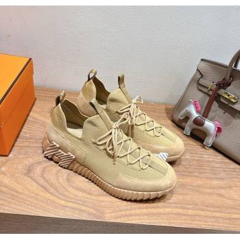Hermes Lift slip-on sneakers in knit and suede All beige 2025 H252003 (XC-250708074)