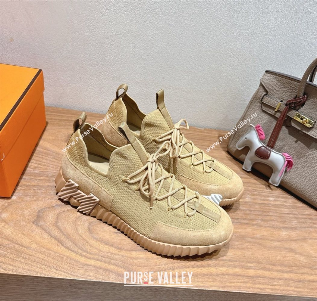 Hermes Lift slip-on sneakers in knit and suede All beige 2025 H252003 (XC-250708074)