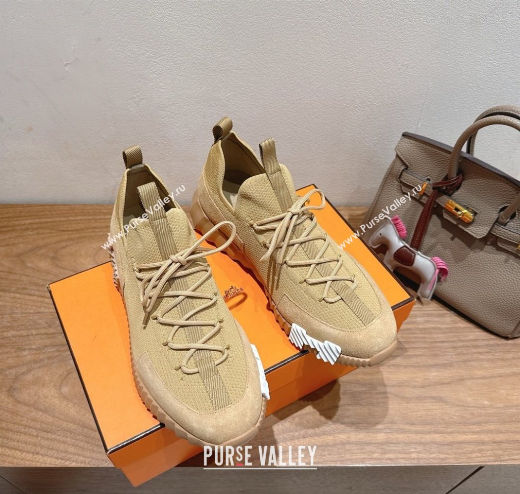 Hermes Lift slip-on sneakers in knit and suede All beige 2025 H252003 (XC-250708074)