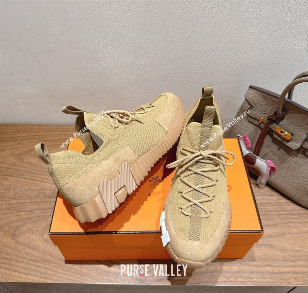 Hermes Lift slip-on sneakers in knit and suede All beige 2025 H252003 (XC-250708074)