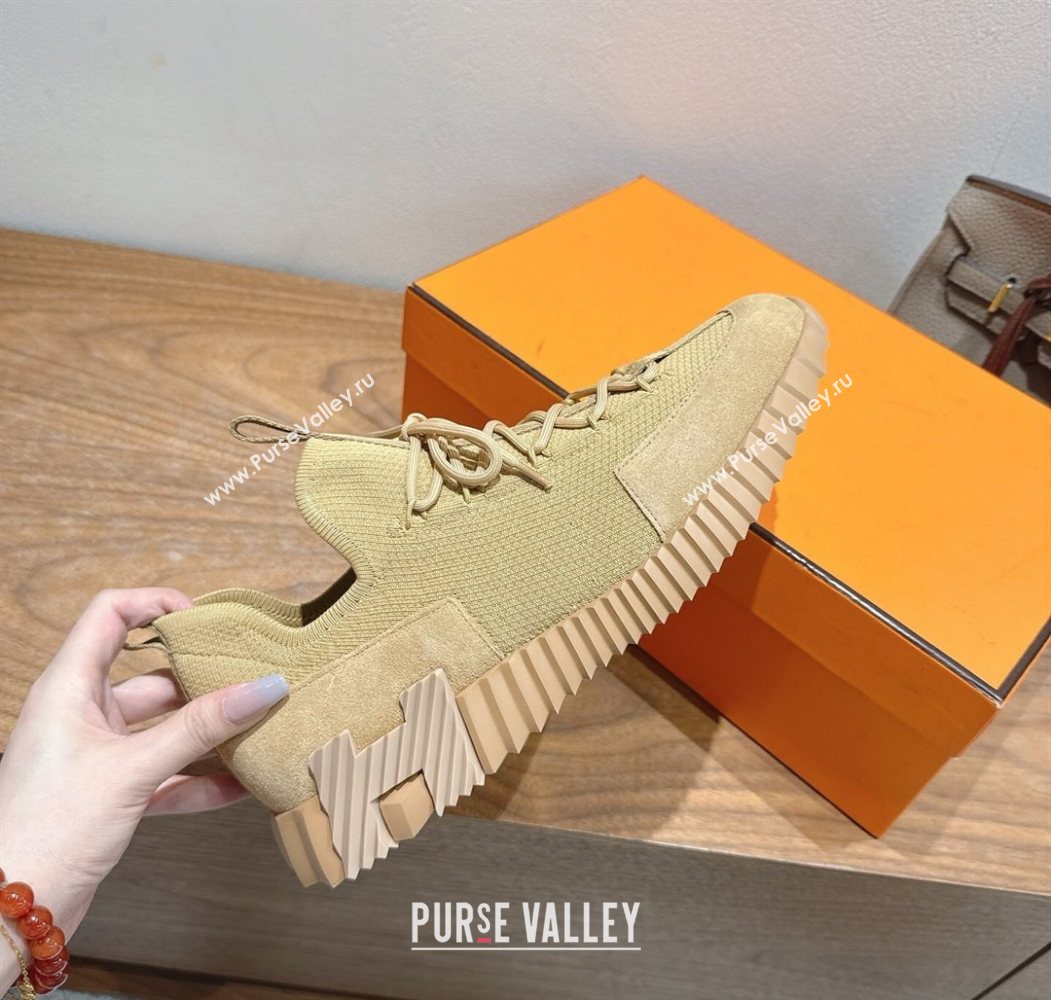 Hermes Lift slip-on sneakers in knit and suede All beige 2025 H252003 (XC-250708074)