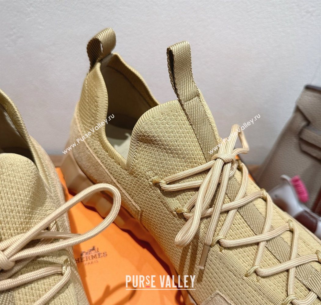 Hermes Lift slip-on sneakers in knit and suede All beige 2025 H252003 (XC-250708074)