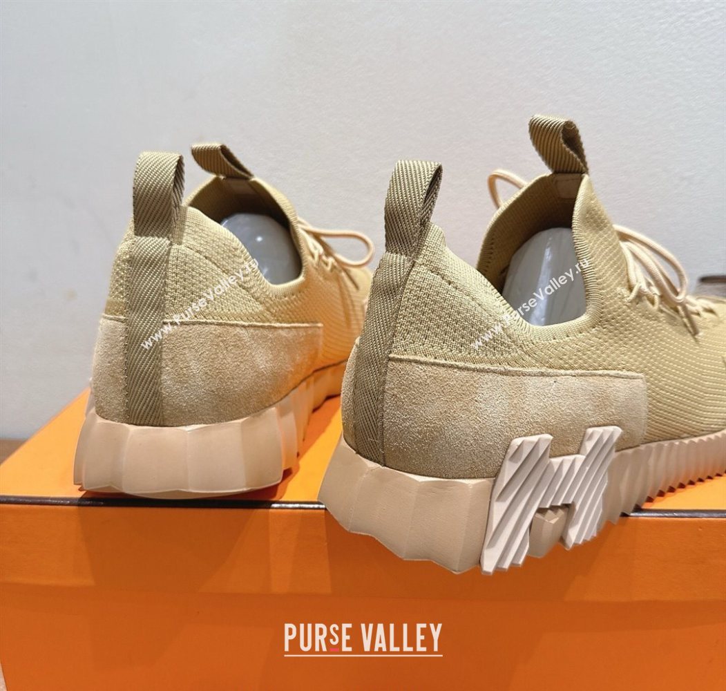 Hermes Lift slip-on sneakers in knit and suede All beige 2025 H252003 (XC-250708074)