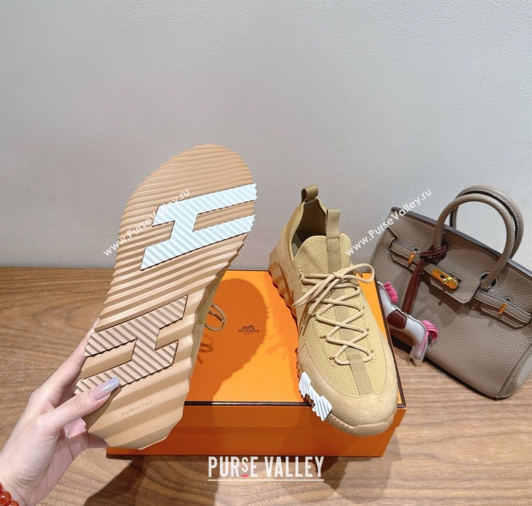 Hermes Lift slip-on sneakers in knit and suede All beige 2025 H252003 (XC-250708074)