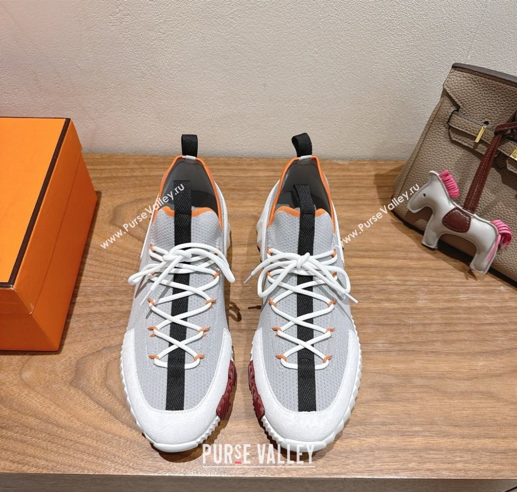 Hermes Lift slip-on sneakers in in knit and suede Grey/White 2025 H252003 (XC-250708075)