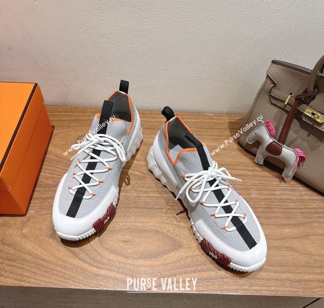 Hermes Lift slip-on sneakers in in knit and suede Grey/White 2025 H252003 (XC-250708075)