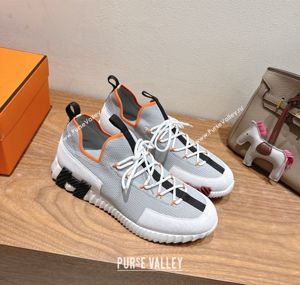 Hermes Lift slip-on sneakers in in knit and suede Grey/White 2025 H252003 (XC-250708075)