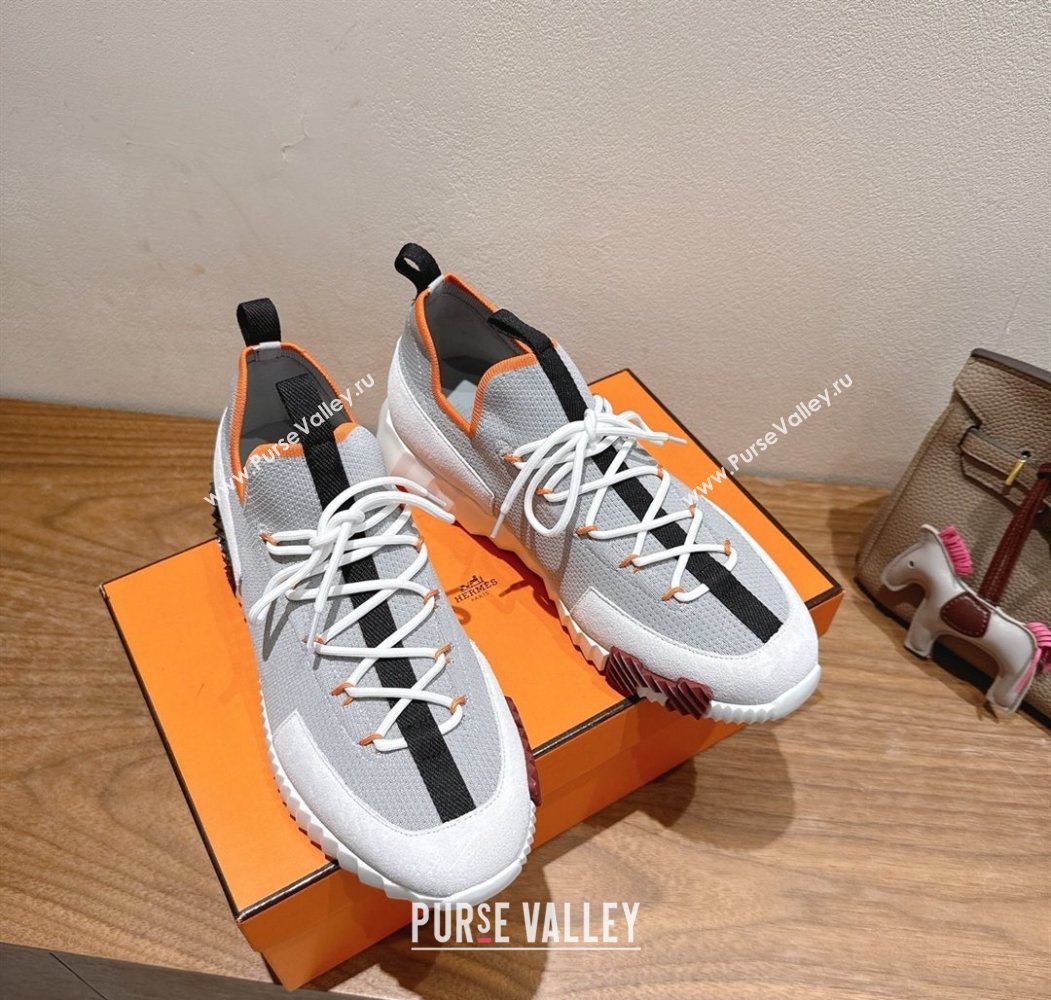 Hermes Lift slip-on sneakers in in knit and suede Grey/White 2025 H252003 (XC-250708075)