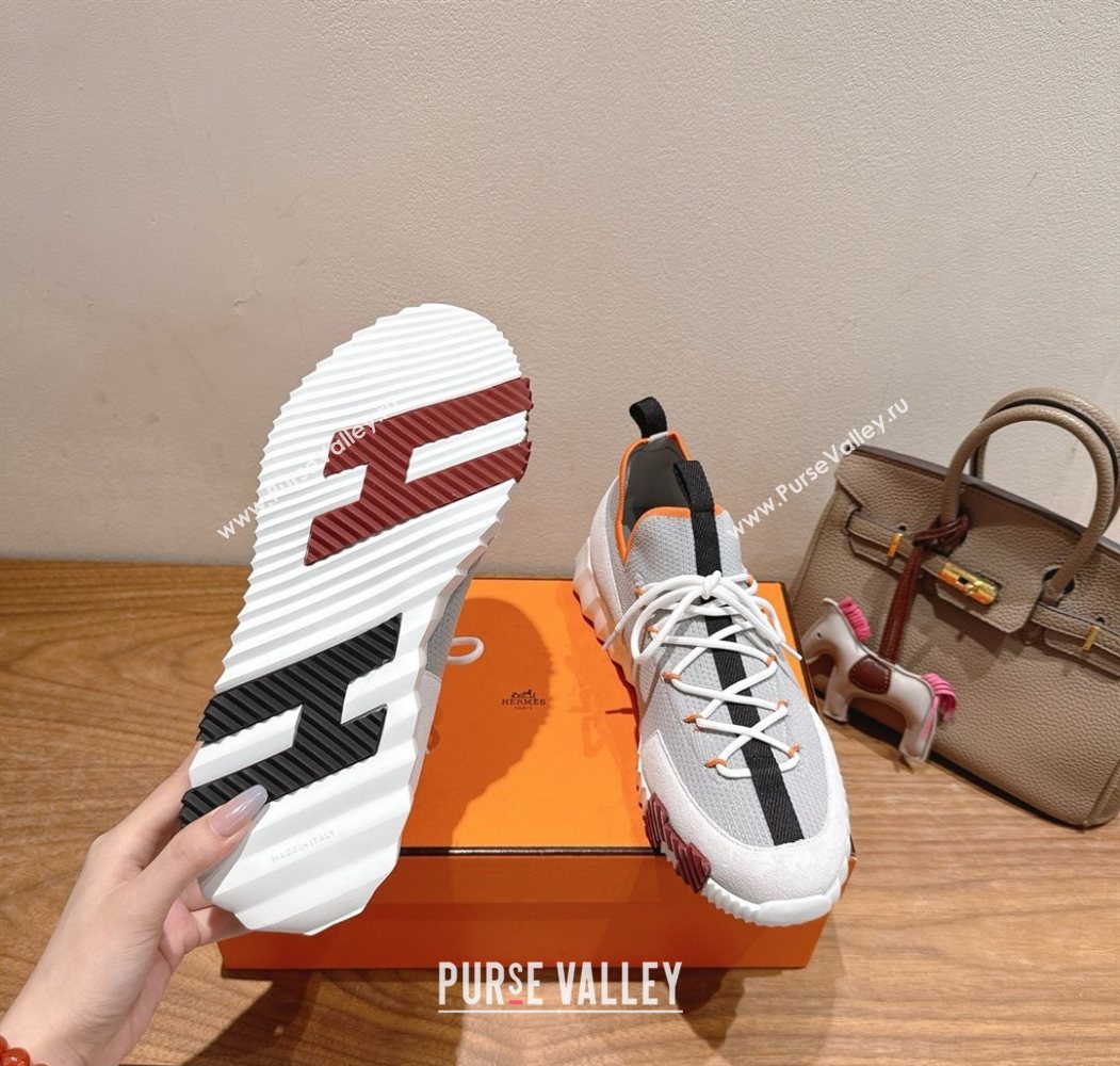 Hermes Lift slip-on sneakers in in knit and suede Grey/White 2025 H252003 (XC-250708075)