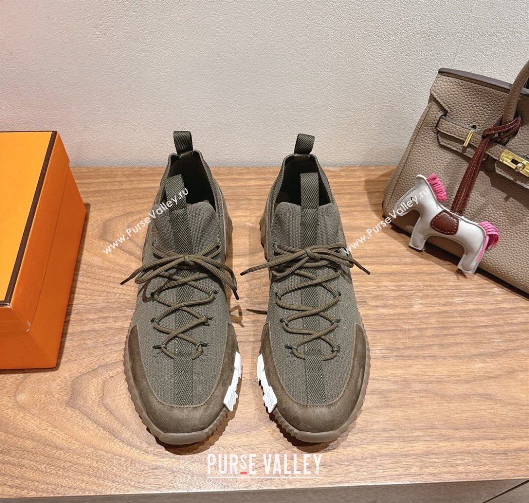 Hermes Lift slip-on sneakers in knit and suede Green 2025 H252003 (XC-250708076)