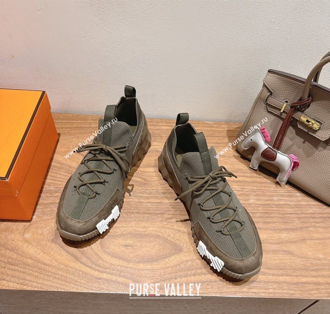 Hermes Lift slip-on sneakers in knit and suede Green 2025 H252003 (XC-250708076)