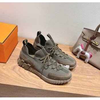 Hermes Lift slip-on sneakers in knit and suede Green 2025 H252003 (XC-250708076)
