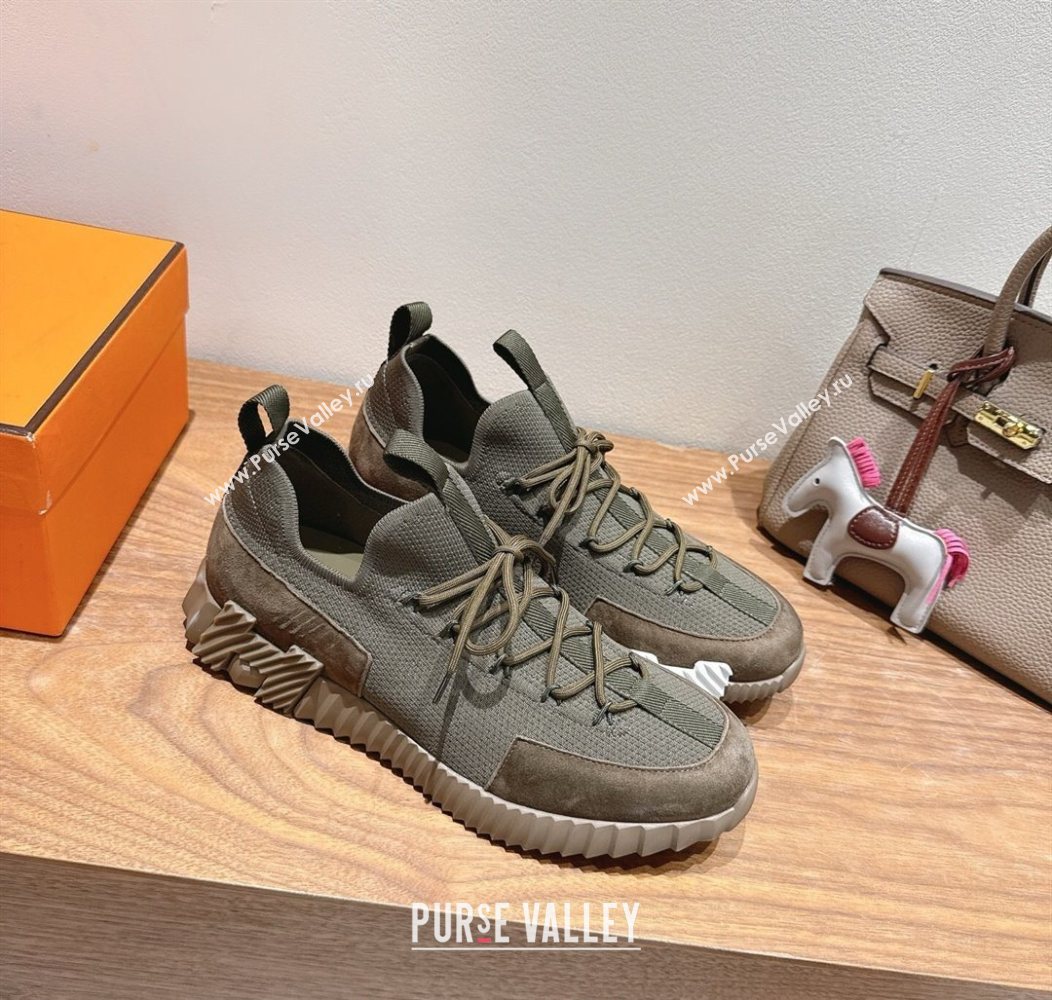 Hermes Lift slip-on sneakers in knit and suede Green 2025 H252003 (XC-250708076)