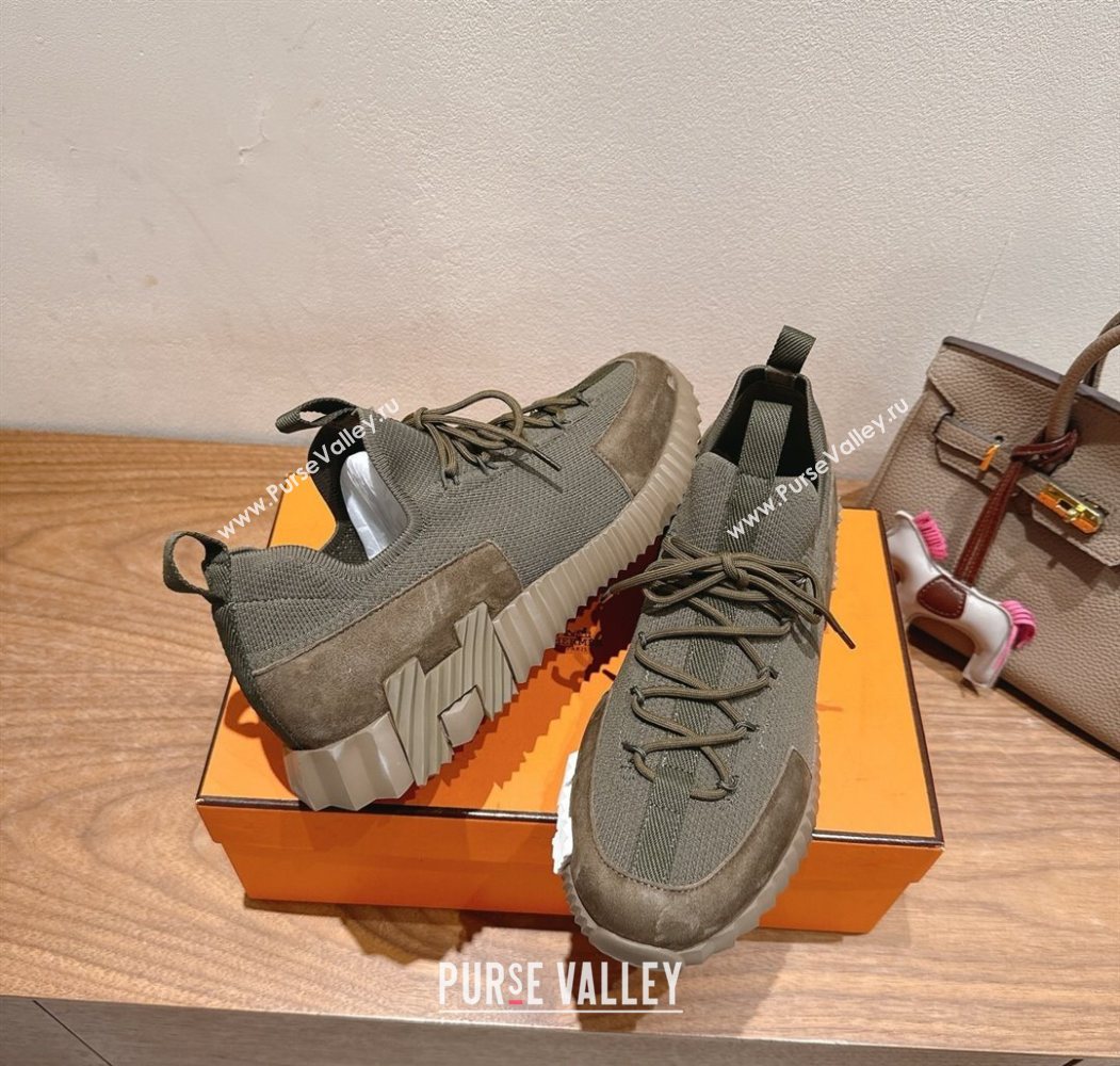 Hermes Lift slip-on sneakers in knit and suede Green 2025 H252003 (XC-250708076)