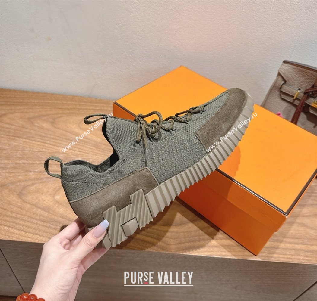 Hermes Lift slip-on sneakers in knit and suede Green 2025 H252003 (XC-250708076)