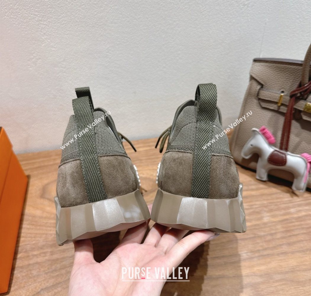 Hermes Lift slip-on sneakers in knit and suede Green 2025 H252003 (XC-250708076)