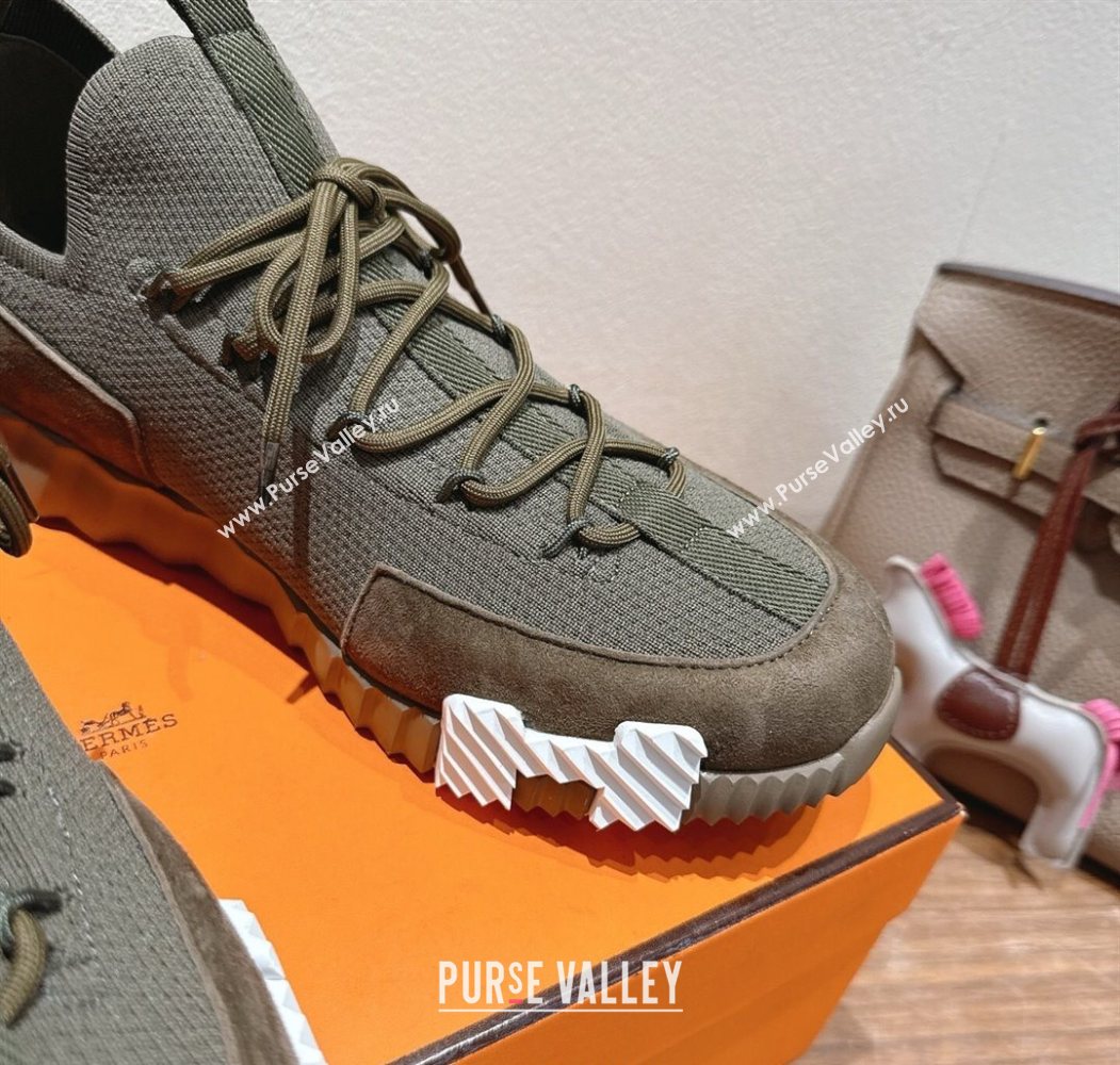 Hermes Lift slip-on sneakers in knit and suede Green 2025 H252003 (XC-250708076)