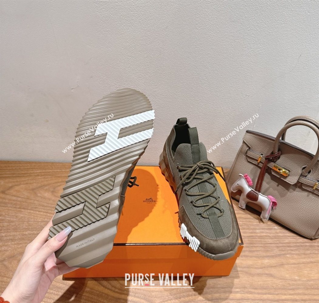 Hermes Lift slip-on sneakers in knit and suede Green 2025 H252003 (XC-250708076)