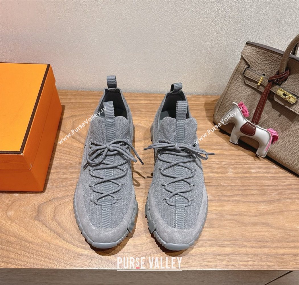 Hermes Lift slip-on sneakers in knit and suede All Grey 2025 H252003 (XC-250708077)