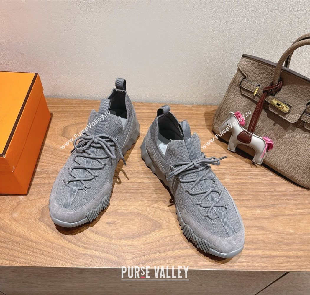 Hermes Lift slip-on sneakers in knit and suede All Grey 2025 H252003 (XC-250708077)