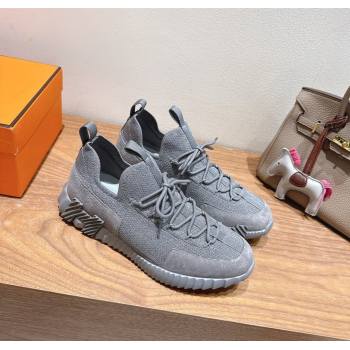 Hermes Lift slip-on sneakers in knit and suede All Grey 2025 H252003 (XC-250708077)