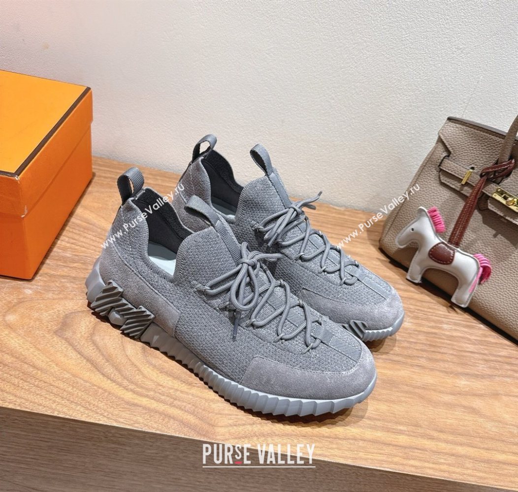 Hermes Lift slip-on sneakers in knit and suede All Grey 2025 H252003 (XC-250708077)