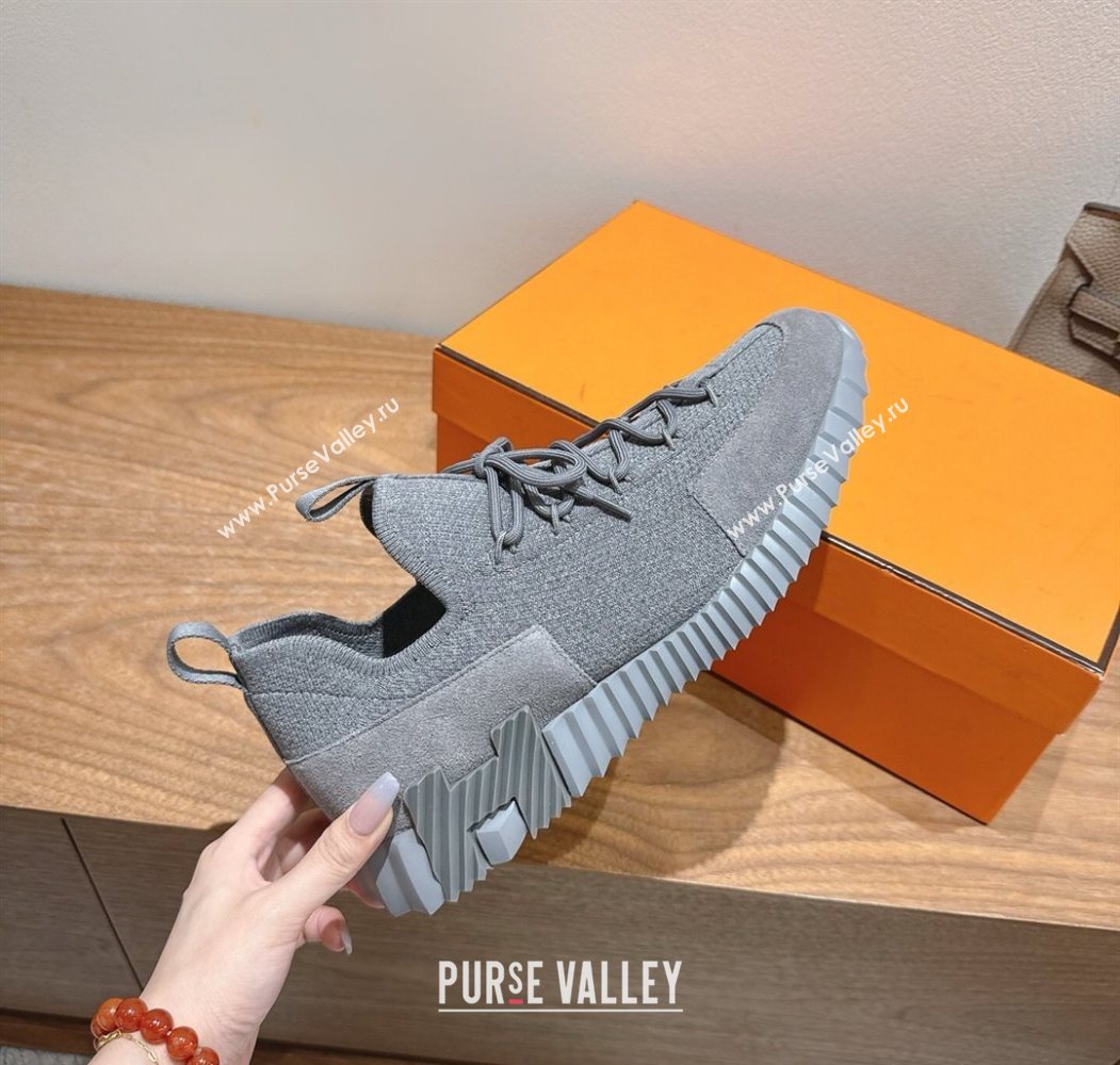 Hermes Lift slip-on sneakers in knit and suede All Grey 2025 H252003 (XC-250708077)