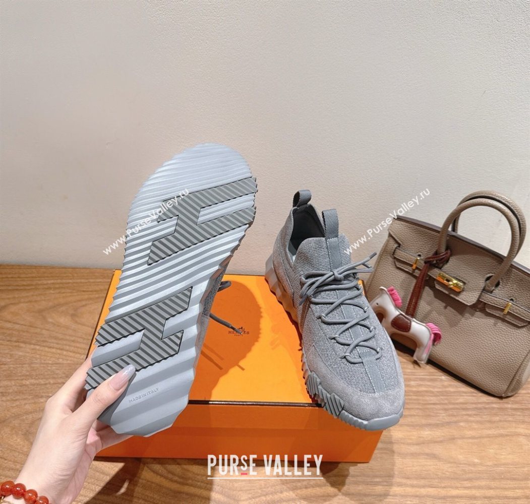 Hermes Lift slip-on sneakers in knit and suede All Grey 2025 H252003 (XC-250708077)
