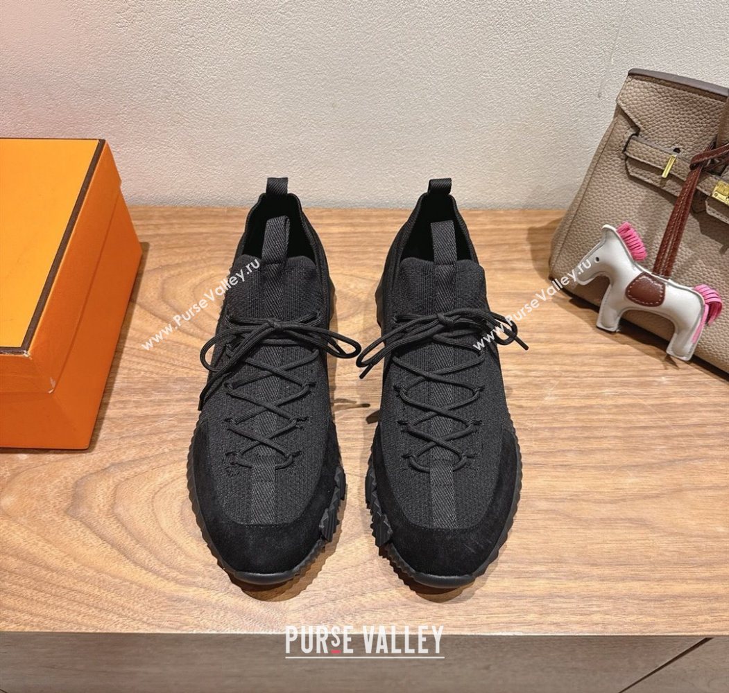 Hermes Lift slip-on sneakers in in knit and suede All Black 2025 H252003 (XC-250708078)
