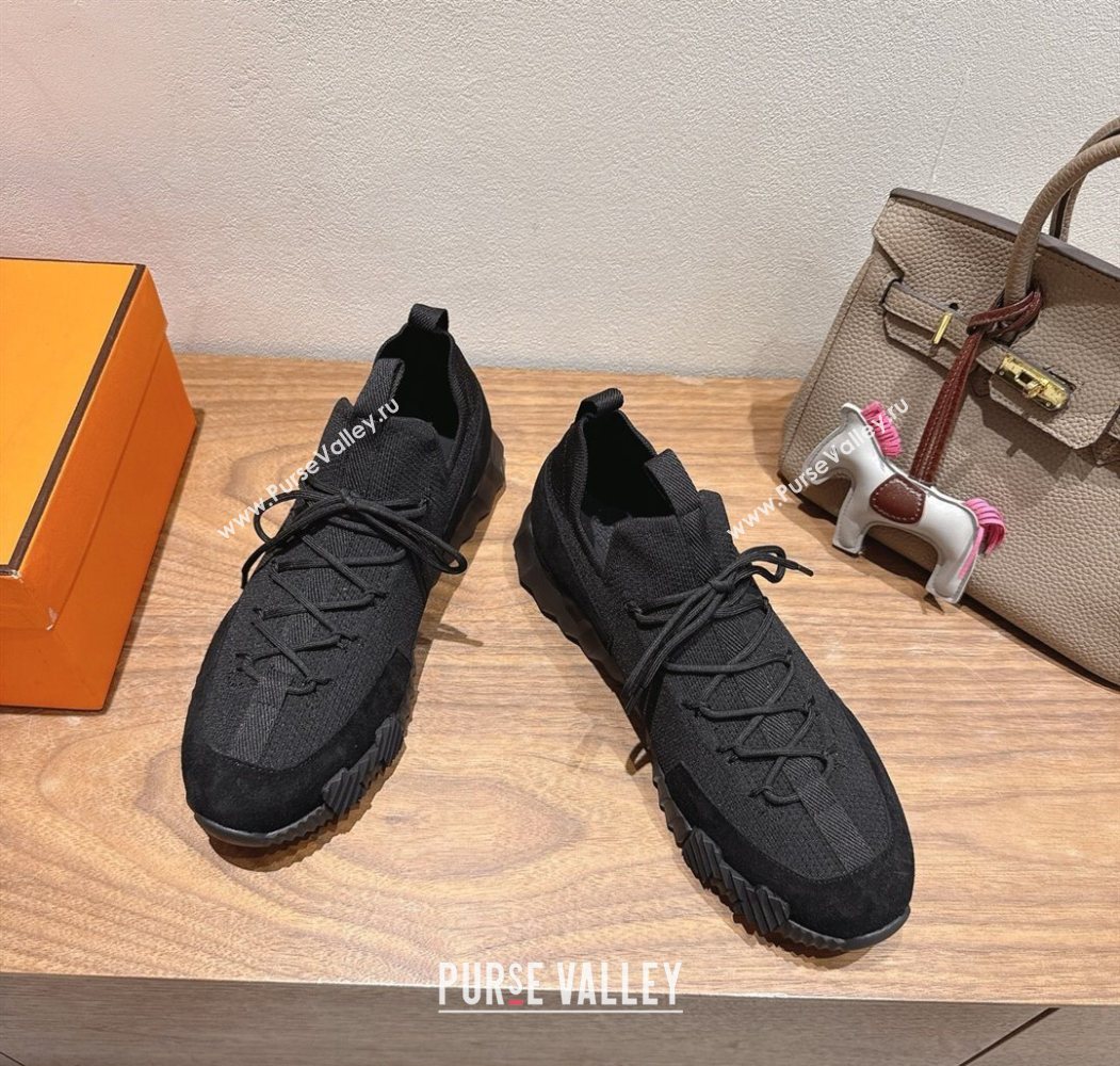 Hermes Lift slip-on sneakers in in knit and suede All Black 2025 H252003 (XC-250708078)