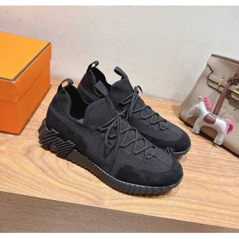 Hermes Lift slip-on sneakers in in knit and suede All Black 2025 H252003 (XC-250708078)