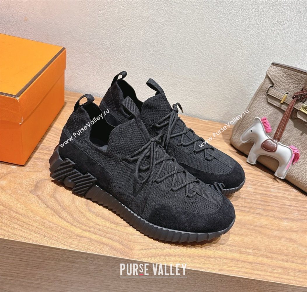 Hermes Lift slip-on sneakers in in knit and suede All Black 2025 H252003 (XC-250708078)