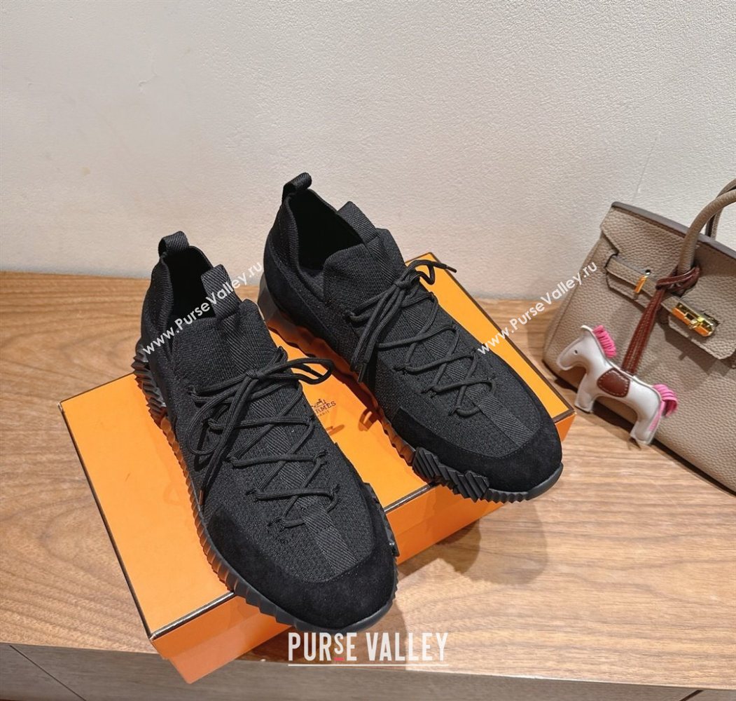 Hermes Lift slip-on sneakers in in knit and suede All Black 2025 H252003 (XC-250708078)