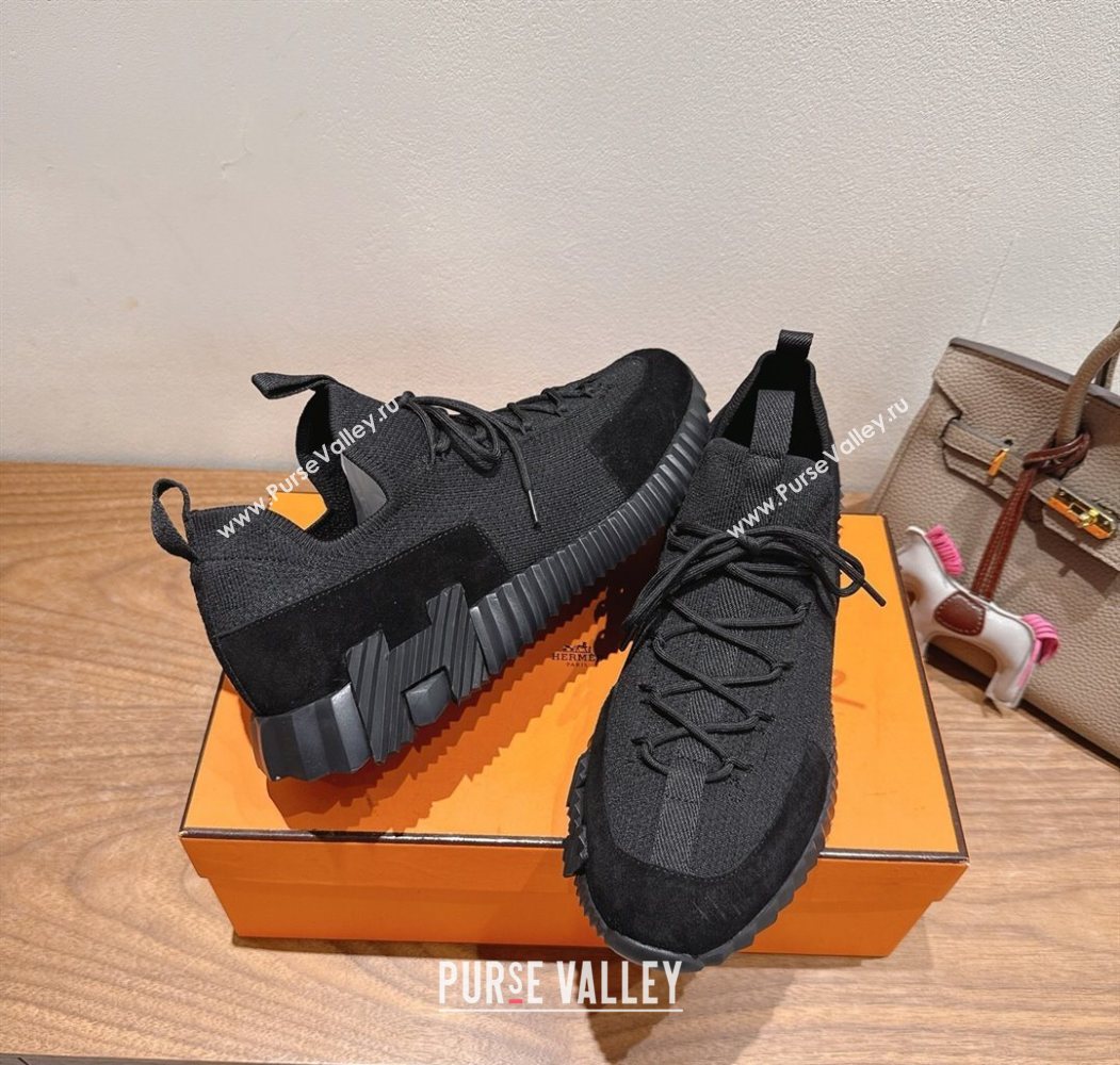 Hermes Lift slip-on sneakers in in knit and suede All Black 2025 H252003 (XC-250708078)