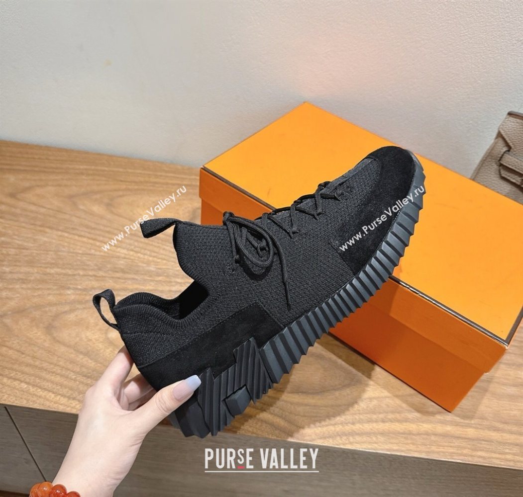 Hermes Lift slip-on sneakers in in knit and suede All Black 2025 H252003 (XC-250708078)